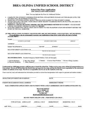 school bus pass application form